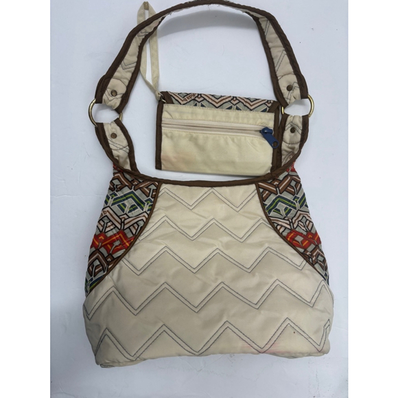 Women's Cinda b Beige quilted chevron Tote Bag and wristlet wallet One Size - Picture 2 of 15